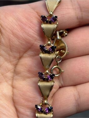 Vintage 14K Gold Filled Purple Stone Bracelet 7.5” Art Deco Jewelry